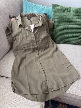 Silver Jeans Olive Green Utility Shirt Dress, Size Large